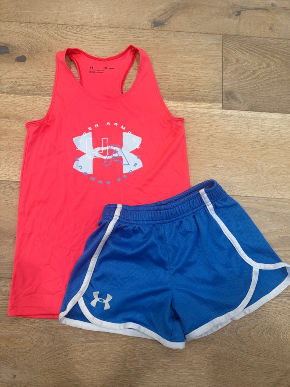 Under Armour Coral Tank with Royal Blue Athletic Shorts